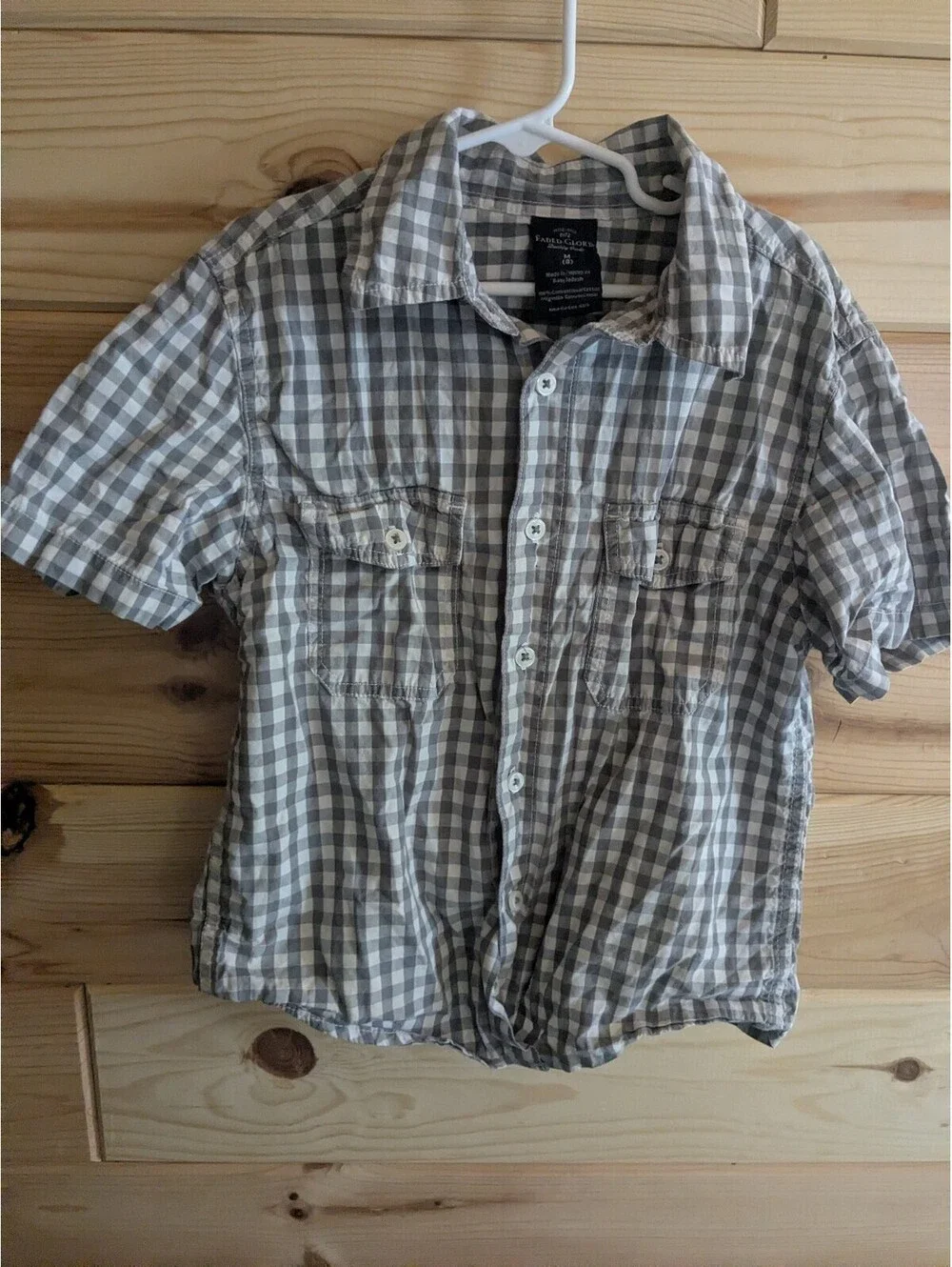 Boys medium 8 gray/white check button shirt